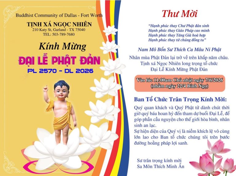 Thư Mời Đại Lễ Phật Đản PL 2570 – Tịnh Xá Ngọc Nhiên