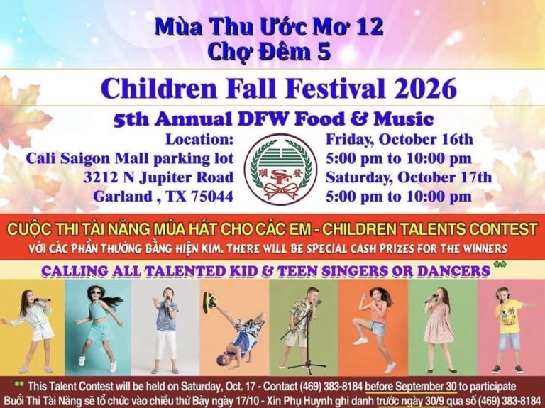 CHỢ ĐÊM VÀ Lễ Hội Mùa Thu Dành Cho Trẻ Em 2026 Tại Cali Saigon Mall (Garland, TX)